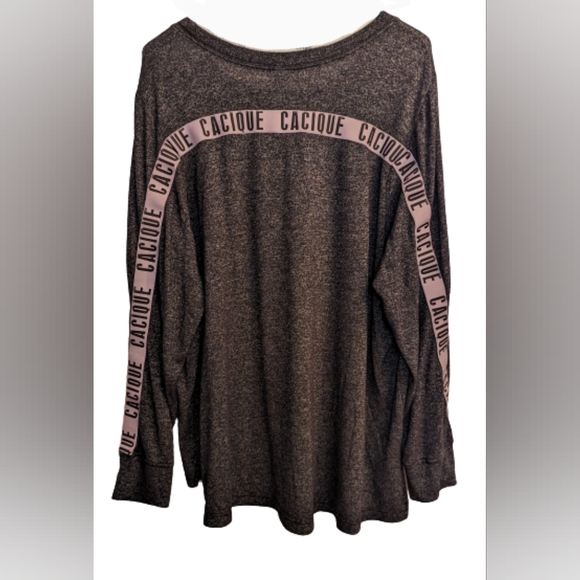 EUC Sleep by Cacique grey/blk marled long sleeve crew neck side slits hi-low - Picture 2 of 11